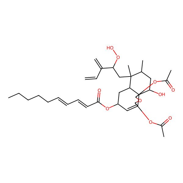 2D Structure of [(1S,3R,5R,6aS,7R,8R,10R,10aS)-1,3-diacetyloxy-7-[(2R)-2-hydroperoxy-3-methylidenepent-4-enyl]-10-hydroxy-7,8-dimethyl-1,3,5,6,6a,8,9,10-octahydrobenzo[d][2]benzofuran-5-yl] (4E)-deca-2,4-dienoate