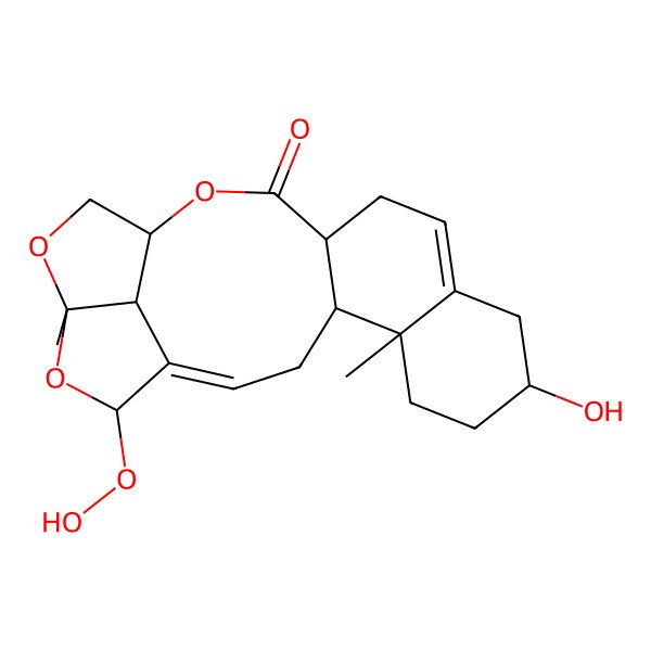 2D Structure of 21-Hydroperoxy-8-hydroxy-5,19-dimethyl-15,18,20-trioxapentacyclo[14.5.1.04,13.05,10.019,22]docosa-1,10-dien-14-one
