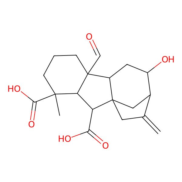 2D Structure of (1S,2S,3S,4R,8R,9R,11R,12R)-8-formyl-11-hydroxy-4-methyl-13-methylidenetetracyclo[10.2.1.01,9.03,8]pentadecane-2,4-dicarboxylic acid