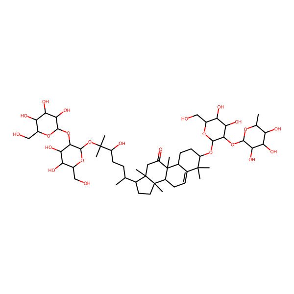 2D Structure of (3S,8S,9R,10R,13R,14S,17R)-17-[(2R,5R)-6-[(2S,3R,4S,5S,6R)-4,5-dihydroxy-6-(hydroxymethyl)-3-[(2S,3R,4S,5S,6R)-3,4,5-trihydroxy-6-(hydroxymethyl)oxan-2-yl]oxyoxan-2-yl]oxy-5-hydroxy-6-methylheptan-2-yl]-3-[(2R,3R,4S,5S,6R)-4,5-dihydroxy-6-(hydroxymethyl)-3-[(2S,3R,4R,5R,6S)-3,4,5-trihydroxy-6-methyloxan-2-yl]oxyoxan-2-yl]oxy-4,4,9,13,14-pentamethyl-1,2,3,7,8,10,12,15,16,17-decahydrocyclopenta[a]phenanthren-11-one