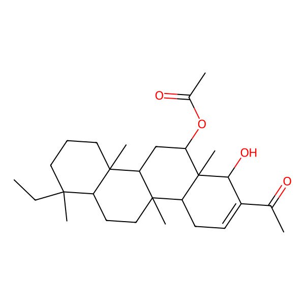 2D Structure of (8-Acetyl-1-ethyl-7-hydroxy-1,4a,6a,10b-tetramethyl-2,3,4,4b,5,6,7,10,10a,11,12,12a-dodecahydrochrysen-6-yl) acetate