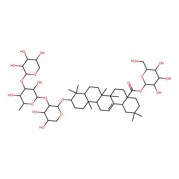 2D Structure of [3,4,5-Trihydroxy-6-(hydroxymethyl)oxan-2-yl] 10-[3-[3,5-dihydroxy-6-methyl-4-(3,4,5-trihydroxyoxan-2-yl)oxyoxan-2-yl]oxy-4,5-dihydroxyoxan-2-yl]oxy-2,2,6a,6b,9,9,12a-heptamethyl-1,3,4,5,6,6a,7,8,8a,10,11,12,13,14b-tetradecahydropicene-4a-carboxylate