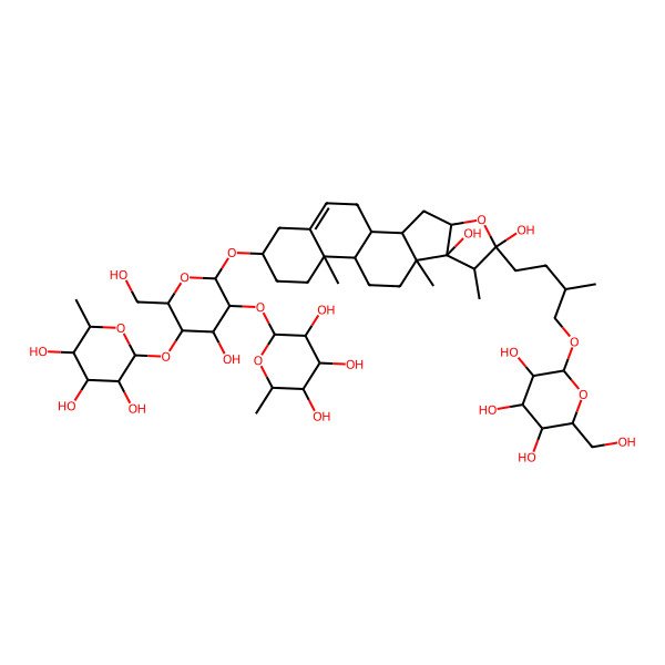 2D Structure of (2S,3R,4R,5R,6S)-2-[(2R,3S,4S,5R,6R)-6-[[(1R,2S,4S,6S,7S,8S,9S,12S,13R,16S)-6,8-dihydroxy-7,9,13-trimethyl-6-[(3R)-3-methyl-4-[(2R,3R,4S,5S,6R)-3,4,5-trihydroxy-6-(hydroxymethyl)oxan-2-yl]oxybutyl]-5-oxapentacyclo[10.8.0.02,9.04,8.013,18]icos-18-en-16-yl]oxy]-4-hydroxy-2-(hydroxymethyl)-5-[(2S,3R,4R,5R,6S)-3,4,5-trihydroxy-6-methyloxan-2-yl]oxyoxan-3-yl]oxy-6-methyloxane-3,4,5-triol