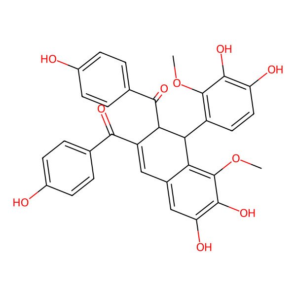 2D Structure of [1-(3,4-Dihydroxy-2-methoxyphenyl)-6,7-dihydroxy-3-(4-hydroxybenzoyl)-8-methoxy-1,2-dihydronaphthalen-2-yl]-(4-hydroxyphenyl)methanone