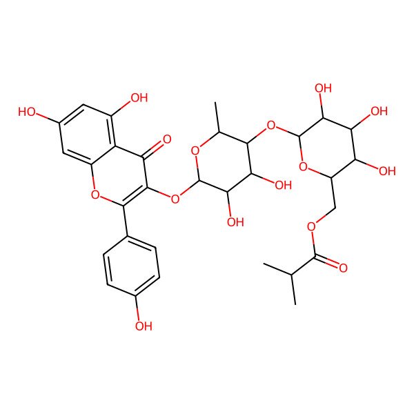2D Structure of [6-[6-[5,7-Dihydroxy-2-(4-hydroxyphenyl)-4-oxochromen-3-yl]oxy-4,5-dihydroxy-2-methyloxan-3-yl]oxy-3,4,5-trihydroxyoxan-2-yl]methyl 2-methylpropanoate