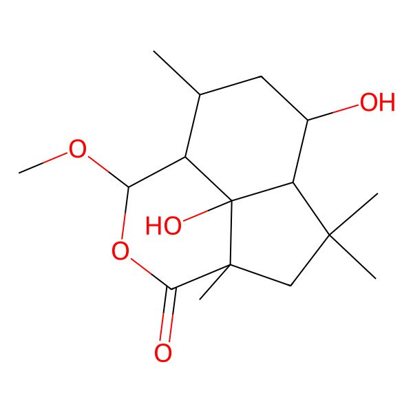 2D Structure of (1R,4S,7S,8S,9R,11S,12S)-11,12-dihydroxy-7-methoxy-2,2,4,9-tetramethyl-6-oxatricyclo[6.3.1.04,12]dodecan-5-one