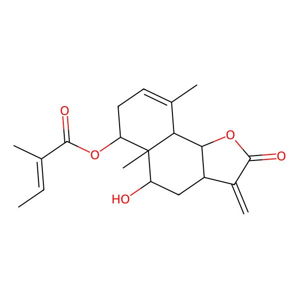 2D Structure of (5-hydroxy-5a,9-dimethyl-3-methylidene-2-oxo-4,5,6,7,9a,9b-hexahydro-3aH-benzo[g][1]benzofuran-6-yl) 2-methylbut-2-enoate