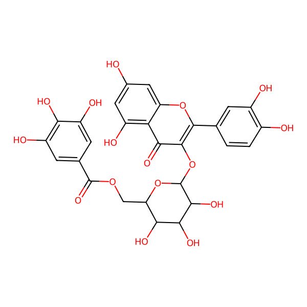 2D Structure of [(2R,3R,4S,5R,6R)-6-[2-(3,4-dihydroxyphenyl)-5,7-dihydroxy-4-oxochromen-3-yl]oxy-3,4,5-trihydroxyoxan-2-yl]methyl 3,4,5-trihydroxybenzoate
