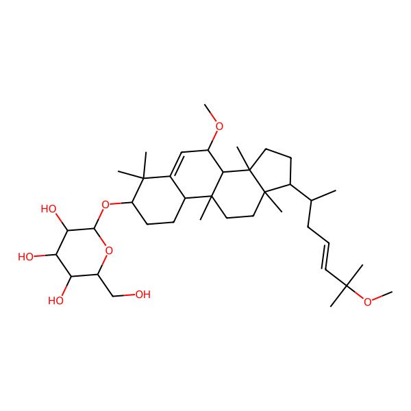 2D Structure of (2R,3S,4R,5R,6R)-2-(hydroxymethyl)-6-[[(3S,7R,8R,9S,10S,13R,14S,17R)-7-methoxy-17-[(E,2R)-6-methoxy-6-methylhept-4-en-2-yl]-4,4,9,13,14-pentamethyl-2,3,7,8,10,11,12,15,16,17-decahydro-1H-cyclopenta[a]phenanthren-3-yl]oxy]oxane-3,4,5-triol