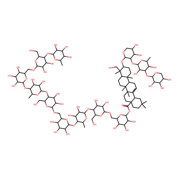 2D Structure of [(2S,3R,4S,5S,6R)-6-[[(2R,3R,4R,5S,6R)-5-[(2S,3R,4S,5R,6S)-5-[(2S,3R,4S,5S,6R)-6-[[(2R,3R,4R,5S,6R)-5-[(2S,3R,4S,5R,6S)-5-[(2S,3R,4S,5S,6R)-6-[[(2R,3R,4R,5S,6R)-3,4-dihydroxy-6-(hydroxymethyl)-5-[(2S,3R,4R,5R,6S)-3,4,5-trihydroxy-6-methyloxan-2-yl]oxyoxan-2-yl]oxymethyl]-3,4,5-trihydroxyoxan-2-yl]oxy-3,4-dihydroxy-6-methyloxan-2-yl]oxy-3,4-dihydroxy-6-(hydroxymethyl)oxan-2-yl]oxymethyl]-3,4,5-trihydroxyoxan-2-yl]oxy-3,4-dihydroxy-6-methyloxan-2-yl]oxy-3,4-dihydroxy-6-(hydroxymethyl)oxan-2-yl]oxymethyl]-3,4,5-trihydroxyoxan-2-yl] (4aS,6aR,6aS,6bR,8aR,9R,10S,12aR,14bS)-10-[(2S,3R,4S,5S)-3-[(2S,3R,4R,5S,6S)-3,5-dihydroxy-6-methyl-4-[(2S,3R,4R,5R)-3,4,5-trihydroxyoxan-2-yl]oxyoxan-2-yl]oxy-4,5-dihydroxyoxan-2-yl]oxy-9-(hydroxymethyl)-2,2,6a,6b,9,12a-hexamethyl-1,3,4,5,6,6a,7,8,8a,10,11,12,13,14b-tetradecahydropicene-4a-carboxylate