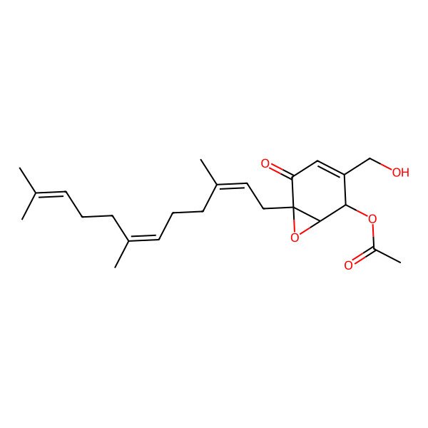 2D Structure of [(1R,2R,6R)-3-(hydroxymethyl)-5-oxo-6-[(2E,6E)-3,7,11-trimethyldodeca-2,6,10-trienyl]-7-oxabicyclo[4.1.0]hept-3-en-2-yl] acetate