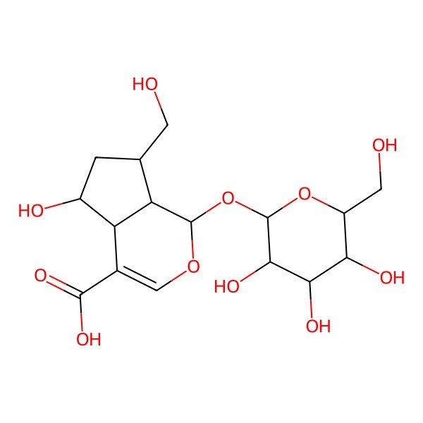 2D Structure of (1S,4aS,5R,7S,7aR)-5-hydroxy-7-(hydroxymethyl)-1-[(2S,3R,4S,5S,6R)-3,4,5-trihydroxy-6-(hydroxymethyl)oxan-2-yl]oxy-1,4a,5,6,7,7a-hexahydrocyclopenta[c]pyran-4-carboxylic acid