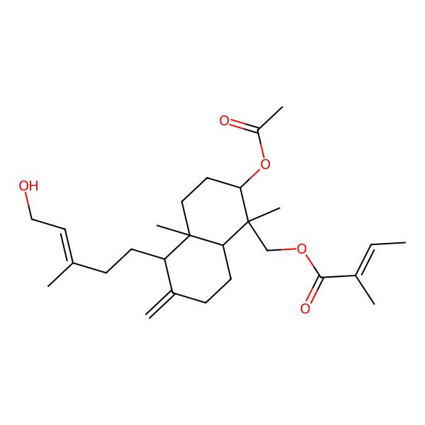 2D Structure of [(1S,2R,4aS,5R,8aS)-2-acetyloxy-5-[(E)-5-hydroxy-3-methylpent-3-enyl]-1,4a-dimethyl-6-methylidene-3,4,5,7,8,8a-hexahydro-2H-naphthalen-1-yl]methyl (E)-2-methylbut-2-enoate