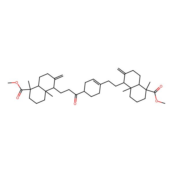 2D Structure of methyl 5-[2-[4-[3-(5-methoxycarbonyl-5,8a-dimethyl-2-methylidene-3,4,4a,6,7,8-hexahydro-1H-naphthalen-1-yl)propanoyl]cyclohexen-1-yl]ethyl]-1,4a-dimethyl-6-methylidene-3,4,5,7,8,8a-hexahydro-2H-naphthalene-1-carboxylate