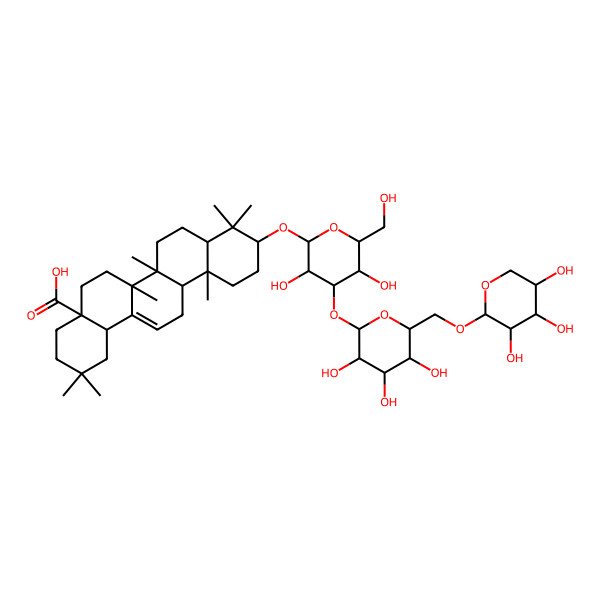 2D Structure of (4aS,6aR,6aS,6bR,8aR,10S,12aR,14bS)-10-[(2R,3R,4S,5R,6R)-3,5-dihydroxy-6-(hydroxymethyl)-4-[(2S,3R,4S,5S,6R)-3,4,5-trihydroxy-6-[[(2S,3R,4S,5R)-3,4,5-trihydroxyoxan-2-yl]oxymethyl]oxan-2-yl]oxyoxan-2-yl]oxy-2,2,6a,6b,9,9,12a-heptamethyl-1,3,4,5,6,6a,7,8,8a,10,11,12,13,14b-tetradecahydropicene-4a-carboxylic acid