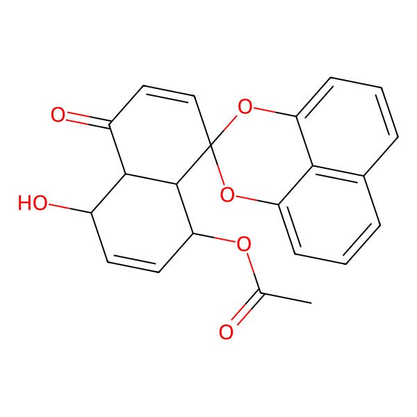 2D Structure of (4-Hydroxy-5-oxospiro[1,4,4a,8a-tetrahydronaphthalene-8,3'-2,4-dioxatricyclo[7.3.1.05,13]trideca-1(12),5,7,9(13),10-pentaene]-1-yl) acetate
