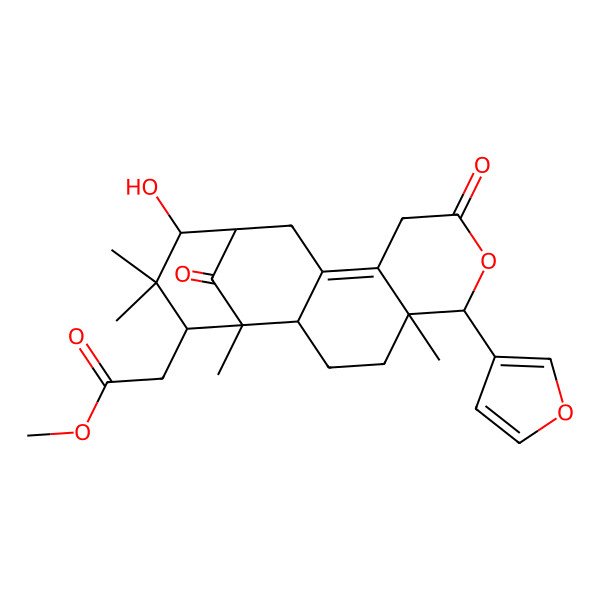 2D Structure of Methyl 2-[6-(furan-3-yl)-14-hydroxy-1,5,15,15-tetramethyl-8,17-dioxo-7-oxatetracyclo[11.3.1.02,11.05,10]heptadec-10-en-16-yl]acetate