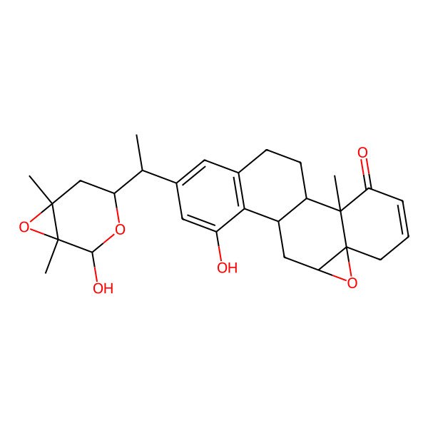 2D Structure of (1S,2R,7R,9S,11R)-13-hydroxy-15-[(1S)-1-[(1S,2R,4R,6S)-2-hydroxy-1,6-dimethyl-3,7-dioxabicyclo[4.1.0]heptan-4-yl]ethyl]-2-methyl-8-oxapentacyclo[9.8.0.02,7.07,9.012,17]nonadeca-4,12(17),13,15-tetraen-3-one