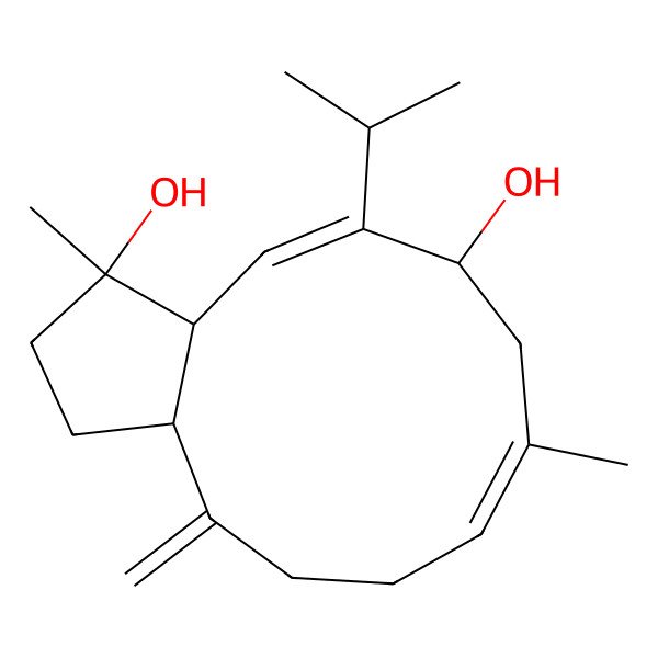 2D Structure of (3S,3aS,4Z,6S,12aR)-3,8-dimethyl-12-methylidene-5-propan-2-yl-1,2,3a,6,7,10,11,12a-octahydrocyclopenta[11]annulene-3,6-diol