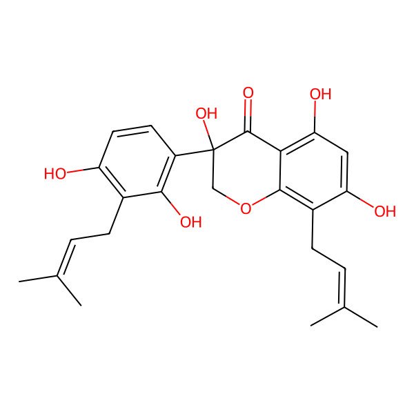 2D Structure of (3S)-3-[2,4-dihydroxy-3-(3-methylbut-2-enyl)phenyl]-3,5,7-trihydroxy-8-(3-methylbut-2-enyl)-2H-chromen-4-one