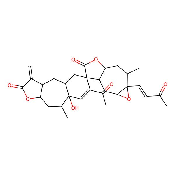 2D Structure of (1S,1'S,3R,3'R,5R,6R,7'R,8S,9'S,10'S,11R)-12'-acetyl-10'-hydroxy-6,9'-dimethyl-4'-methylidene-5-[(E)-3-oxobut-1-enyl]spiro[4,9-dioxatricyclo[6.3.0.03,5]undecane-11,13'-6-oxatricyclo[8.4.0.03,7]tetradec-11-ene]-5',10-dione