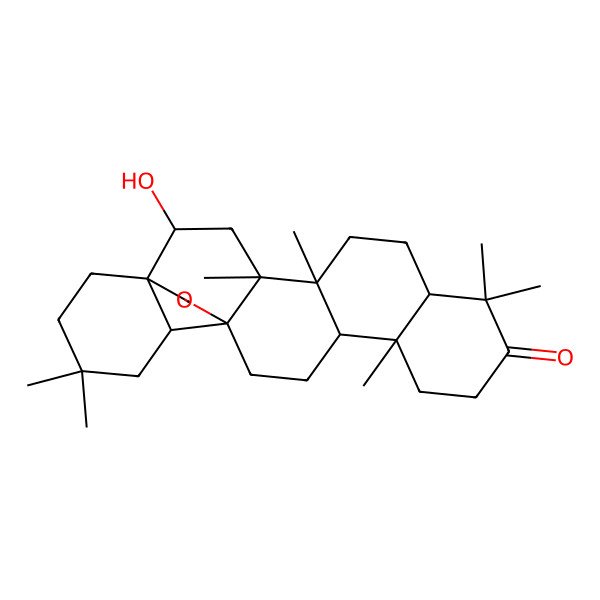2D Structure of (1S,2R,4S,5R,8R,13R,14R,17S,18S)-2-hydroxy-4,5,9,9,13,20,20-heptamethyl-24-oxahexacyclo[15.5.2.01,18.04,17.05,14.08,13]tetracosan-10-one
