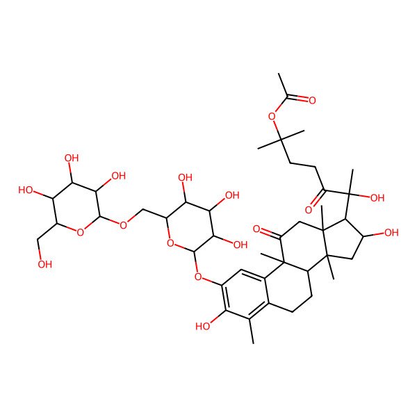 2D Structure of [(6R)-6-[(8S,9R,13R,14R,16R,17R)-3,16-dihydroxy-4,9,13,14-tetramethyl-11-oxo-2-[(2S,3R,4S,5S,6R)-3,4,5-trihydroxy-6-[[(2R,3R,4S,5S,6R)-3,4,5-trihydroxy-6-(hydroxymethyl)oxan-2-yl]oxymethyl]oxan-2-yl]oxy-7,8,12,15,16,17-hexahydro-6H-cyclopenta[a]phenanthren-17-yl]-6-hydroxy-2-methyl-5-oxoheptan-2-yl] acetate