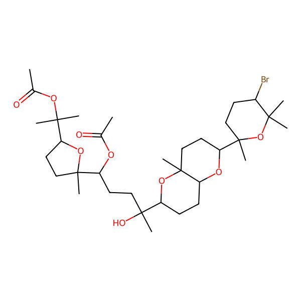 2D Structure of [(1R,4S)-4-[(2S,4aR,8aS)-2-[(2R)-5-bromo-2,6,6-trimethyloxan-2-yl]-4a-methyl-3,4,6,7,8,8a-hexahydro-2H-pyrano[3,2-b]pyran-6-yl]-1-[(2R,5R)-5-(2-acetyloxypropan-2-yl)-2-methyloxolan-2-yl]-4-hydroxypentyl] acetate
