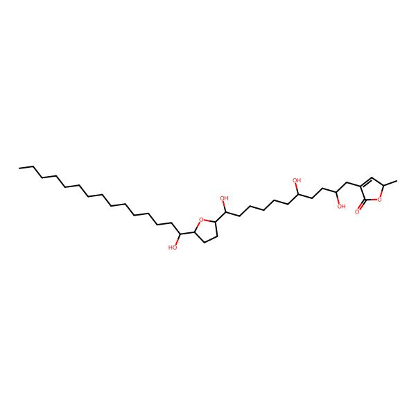 2D Structure of (2S)-2-methyl-4-[(2R,5S,11R)-2,5,11-trihydroxy-11-[(2R,5R)-5-[(1R)-1-hydroxypentadecyl]oxolan-2-yl]undecyl]-2H-furan-5-one