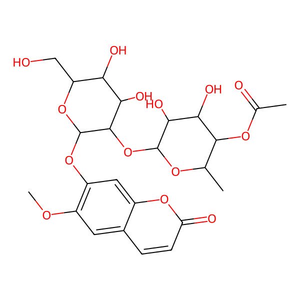 2D Structure of [6-[4,5-Dihydroxy-6-(hydroxymethyl)-2-(6-methoxy-2-oxochromen-7-yl)oxyoxan-3-yl]oxy-4,5-dihydroxy-2-methyloxan-3-yl] acetate