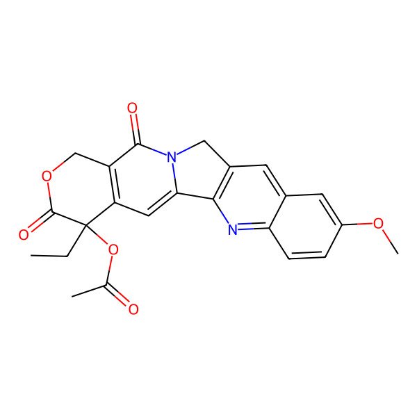 2D Structure of (19-Ethyl-7-methoxy-14,18-dioxo-17-oxa-3,13-diazapentacyclo[11.8.0.02,11.04,9.015,20]henicosa-1(21),2(11),3,5,7,9,15(20)-heptaen-19-yl) acetate