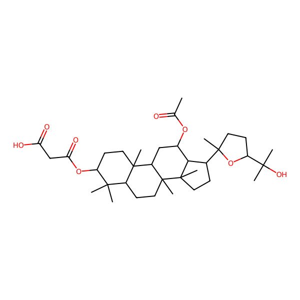 2D Structure of 3-[[(3R,5R,8R,9R,10R,12R,13S,14R,17S)-12-acetyloxy-17-[(2S,5R)-5-(2-hydroxypropan-2-yl)-2-methyloxolan-2-yl]-4,4,8,10,14-pentamethyl-2,3,5,6,7,9,11,12,13,15,16,17-dodecahydro-1H-cyclopenta[a]phenanthren-3-yl]oxy]-3-oxopropanoic acid