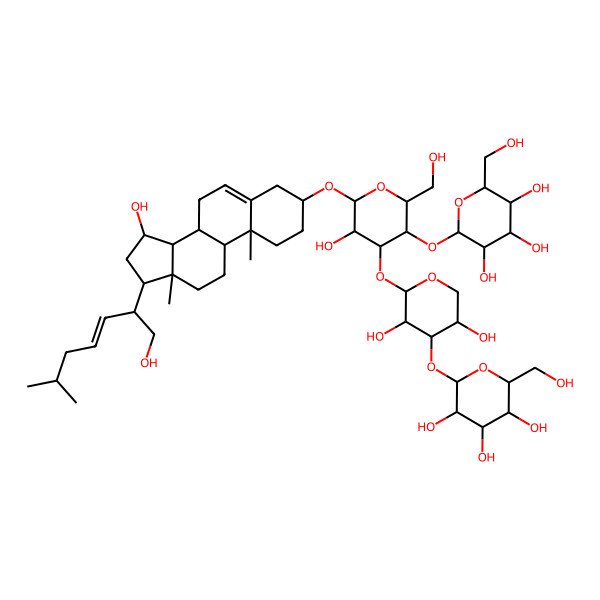 2D Structure of (2S,3R,4S,5R,6R)-2-[(2S,3S,4R,5R)-3,5-dihydroxy-2-[(2R,3R,4R,5R,6R)-3-hydroxy-2-[[(3S,8R,9S,10R,13R,14S,15S,17R)-15-hydroxy-17-[(E,2S)-1-hydroxy-6-methylhept-3-en-2-yl]-10,13-dimethyl-2,3,4,7,8,9,11,12,14,15,16,17-dodecahydro-1H-cyclopenta[a]phenanthren-3-yl]oxy]-6-(hydroxymethyl)-5-[(2S,3R,4S,5R,6R)-3,4,5-trihydroxy-6-(hydroxymethyl)oxan-2-yl]oxyoxan-4-yl]oxyoxan-4-yl]oxy-6-(hydroxymethyl)oxane-3,4,5-triol