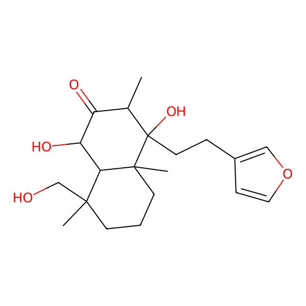 2D Structure of 4-[2-(Furan-3-yl)ethyl]-1,4-dihydroxy-8-(hydroxymethyl)-3,4a,8-trimethyl-1,3,5,6,7,8a-hexahydronaphthalen-2-one