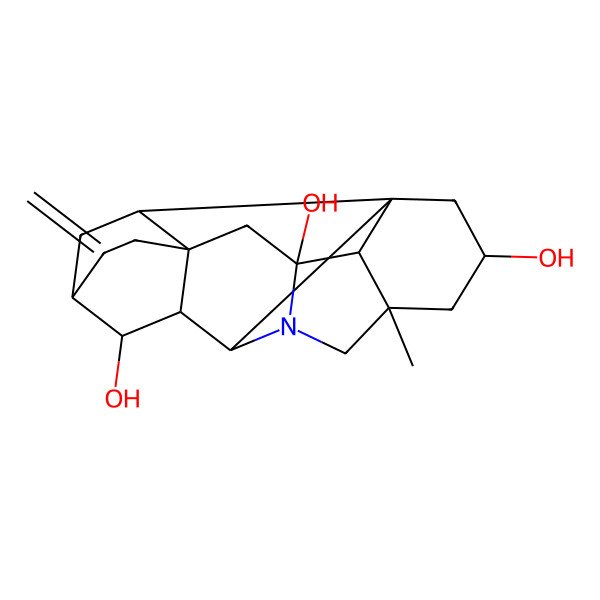 2D Structure of (1R,3S,5R,8R,9S,10S,11S,14R,16R,17R,18R)-5-methyl-12-methylidene-7-azaheptacyclo[9.6.2.01,8.05,17.07,16.09,14.014,18]nonadecane-3,10,16-triol