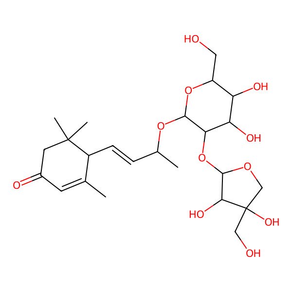 2D Structure of (4R)-4-[(E,3R)-3-[(2R,3R,4S,5S,6R)-3-[(2S,3R,4R)-3,4-dihydroxy-4-(hydroxymethyl)oxolan-2-yl]oxy-4,5-dihydroxy-6-(hydroxymethyl)oxan-2-yl]oxybut-1-enyl]-3,5,5-trimethylcyclohex-2-en-1-one