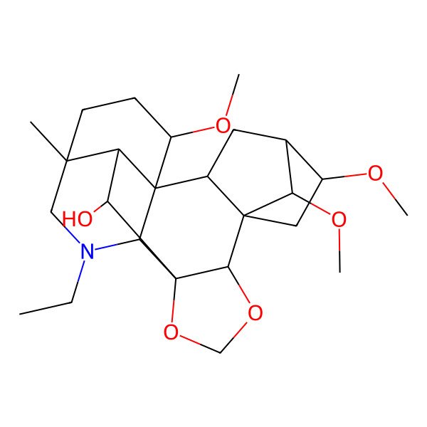 2D Structure of 14-Ethyl-5,19,22-trimethoxy-16-methyl-9,11-dioxa-14-azaheptacyclo[10.7.2.14,7.01,13.02,7.08,12.016,20]docosan-21-ol