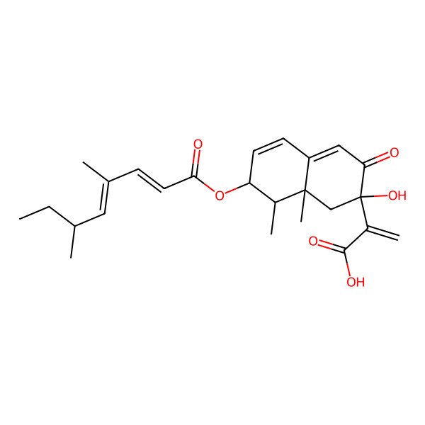 2D Structure of 2-[7-(4,6-dimethylocta-2,4-dienoyloxy)-2-hydroxy-8,8a-dimethyl-3-oxo-7,8-dihydro-1H-naphthalen-2-yl]prop-2-enoic acid