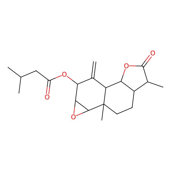 2D Structure of (5,9-Dimethyl-14-methylidene-4-oxo-3,11-dioxatetracyclo[7.5.0.02,6.010,12]tetradecan-13-yl) 3-methylbutanoate