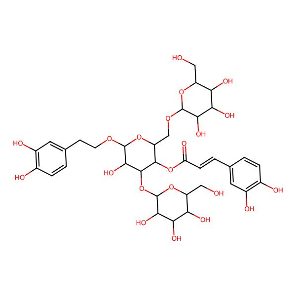2D Structure of [6-[2-(3,4-Dihydroxyphenyl)ethoxy]-5-hydroxy-4-[3,4,5-trihydroxy-6-(hydroxymethyl)oxan-2-yl]oxy-2-[[3,4,5-trihydroxy-6-(hydroxymethyl)oxan-2-yl]oxymethyl]oxan-3-yl] 3-(3,4-dihydroxyphenyl)prop-2-enoate