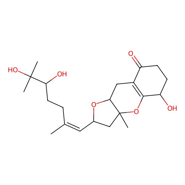 2D Structure of 2-(5,6-dihydroxy-2,6-dimethylhept-1-enyl)-5-hydroxy-3a-methyl-3,5,6,7,9,9a-hexahydro-2H-furo[3,2-b]chromen-8-one