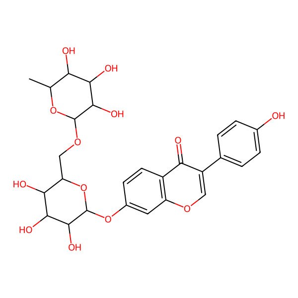 2D Structure of 3-(4-hydroxyphenyl)-7-[(2S,3R,4S,5S,6R)-3,4,5-trihydroxy-6-[[(2R,3R,4R,5R,6R)-3,4,5-trihydroxy-6-methyloxan-2-yl]oxymethyl]oxan-2-yl]oxychromen-4-one