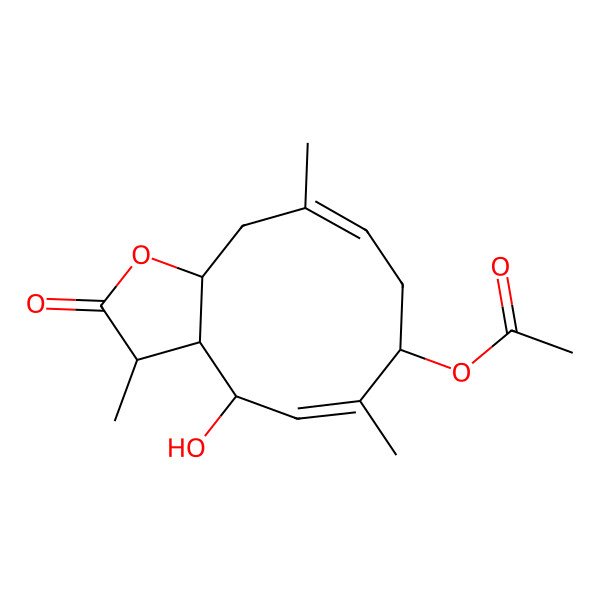 2D Structure of [(3R,3aS,4R,5E,7S,9E,11aS)-4-hydroxy-3,6,10-trimethyl-2-oxo-3a,4,7,8,11,11a-hexahydro-3H-cyclodeca[b]furan-7-yl] acetate