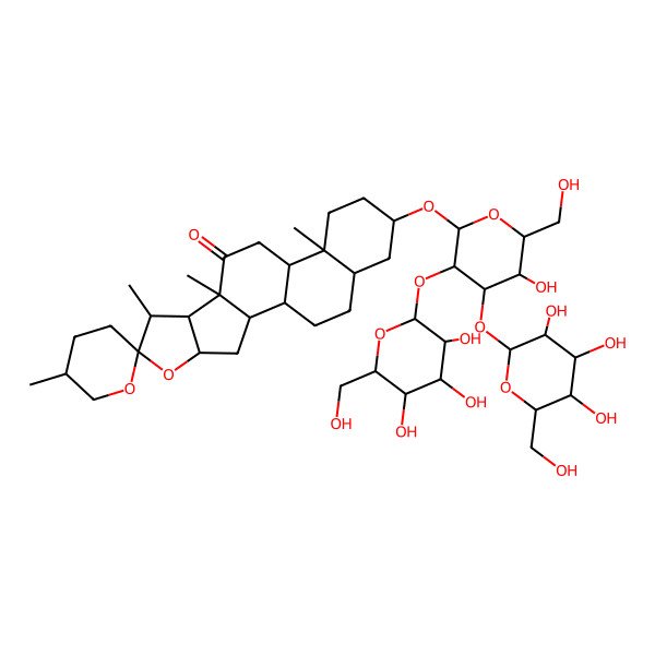2D Structure of (1R,2R,4S,5'R,6R,7S,8S,9S,12S,13S,16S,18R)-16-[(2R,3R,4S,5S,6R)-5-hydroxy-6-(hydroxymethyl)-3,4-bis[[(2S,3R,4S,5S,6R)-3,4,5-trihydroxy-6-(hydroxymethyl)oxan-2-yl]oxy]oxan-2-yl]oxy-5',7,9,13-tetramethylspiro[5-oxapentacyclo[10.8.0.02,9.04,8.013,18]icosane-6,2'-oxane]-10-one