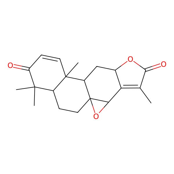 2D Structure of (1S,3R,8S,10S,11R,16S)-5,11,15,15-tetramethyl-2,7-dioxapentacyclo[8.8.0.01,3.04,8.011,16]octadeca-4,12-diene-6,14-dione