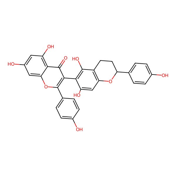 2D Structure of 3-[(2S)-5,7-dihydroxy-2-(4-hydroxyphenyl)-3,4-dihydro-2H-chromen-6-yl]-5,7-dihydroxy-2-(4-hydroxyphenyl)chromen-4-one