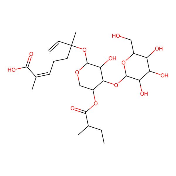 2D Structure of 6-[3-Hydroxy-5-(2-methylbutanoyloxy)-4-[3,4,5-trihydroxy-6-(hydroxymethyl)oxan-2-yl]oxyoxan-2-yl]oxy-2,6-dimethylocta-2,7-dienoic acid