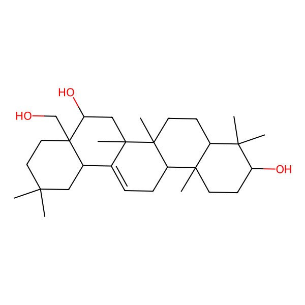 2D Structure of (3S,8aS,12aS)-8a-(hydroxymethyl)-4,4,6a,6b,11,11,14b-heptamethyl-1,2,3,4a,5,6,7,8,9,10,12,12a,14,14a-tetradecahydropicene-3,8-diol 2D Structure of (3S,8aS,12aS)-8a-(hydroxymethyl)-4,4,6a,6b,11,11,14b-heptamethyl-1,2,3,4a,5,6,7,8,9,10,12,12a,14,14a-tetradecahydropicene-3,8-diol