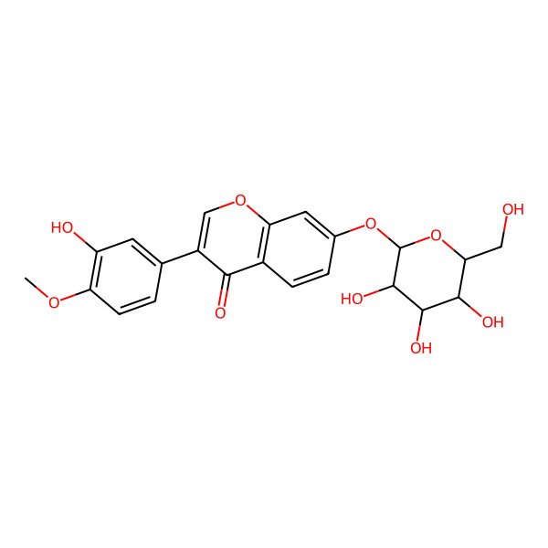 2D Structure of 3-(3-hydroxy-4-methoxyphenyl)-7-[(2S,3S,4S,5S,6R)-3,4,5-trihydroxy-6-(hydroxymethyl)oxan-2-yl]oxychromen-4-one