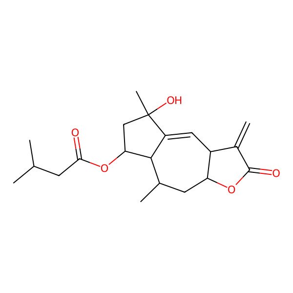 2D Structure of (8-hydroxy-5,8-dimethyl-1-methylidene-2-oxo-4,5,5a,6,7,9a-hexahydro-3aH-azuleno[6,5-b]furan-6-yl) 3-methylbutanoate